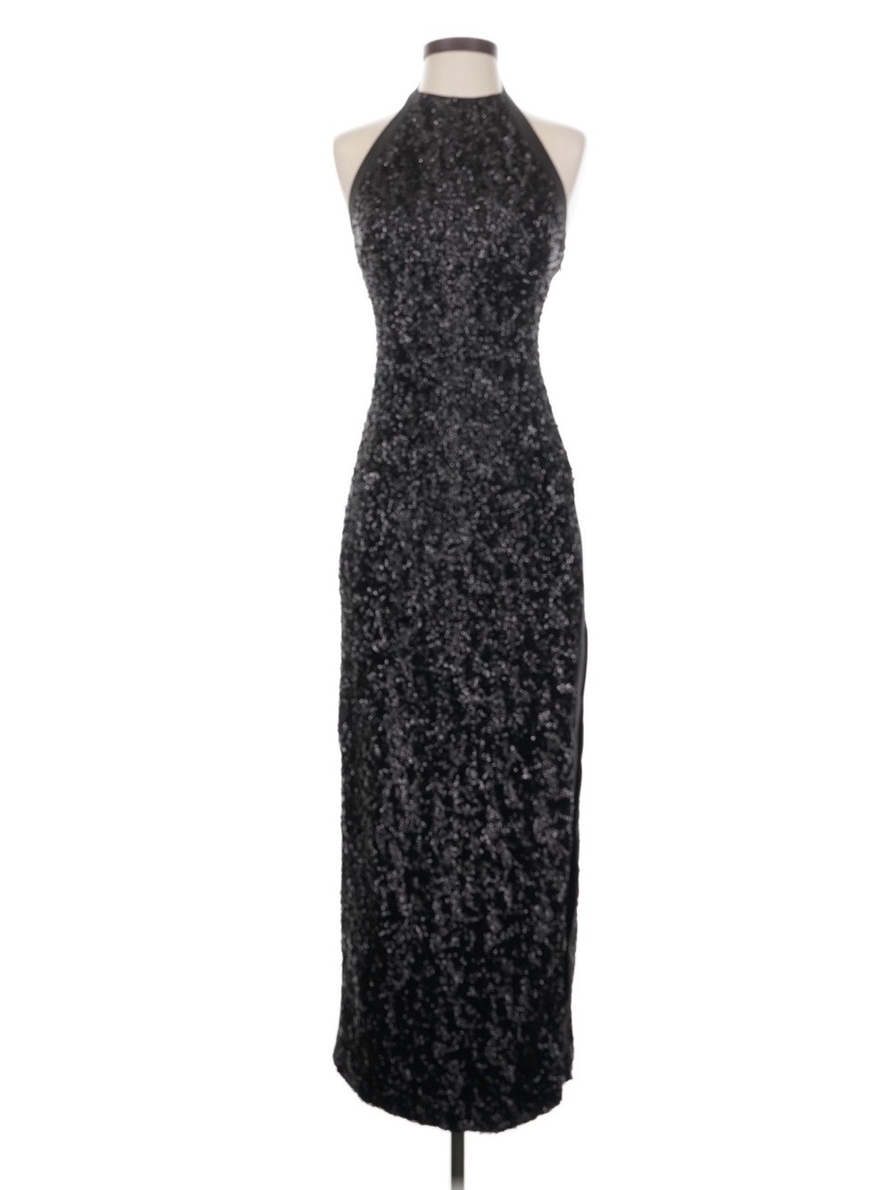 Halston Heritage Black Sequin Halter Maxi Dress
